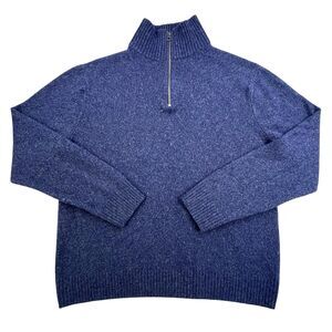 J Crew 1/4 Zip Merino Wool Sweater Mens Size Large Blue Pullover Stand Up Collar
